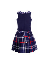 Branyork Navy Checked Drop-Waist Dress